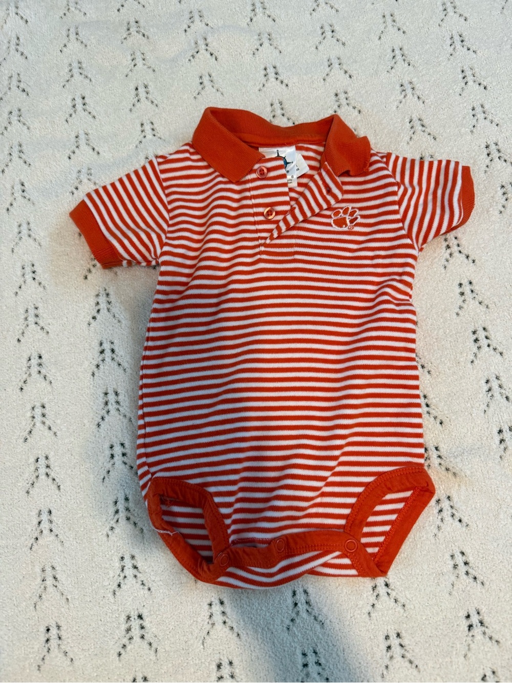 Creative Knitwear Clemson Tigers Striped Polo Bodysuit 6-9M
